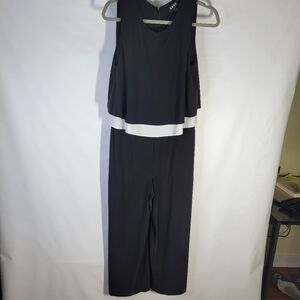 DKNY Jumpsuit Wide Leg Zip Back Layered Black/White Size 8 Sleeveless